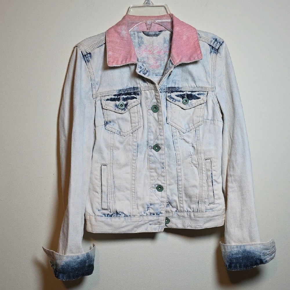 Pretty Little Liars Pink and Blue Denim Distressed Jacket.  Size S.